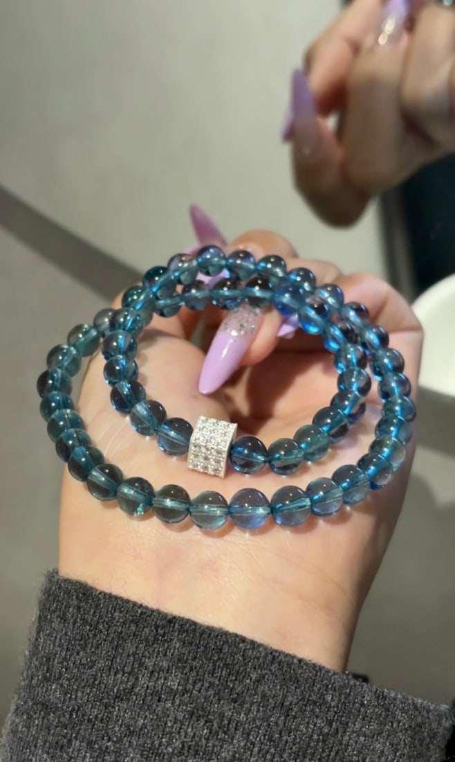 Natural Aquamarine Beads Hand Chain with Certificate - 3