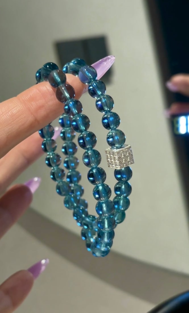 Natural Aquamarine Beads Hand Chain with Certificate - 4