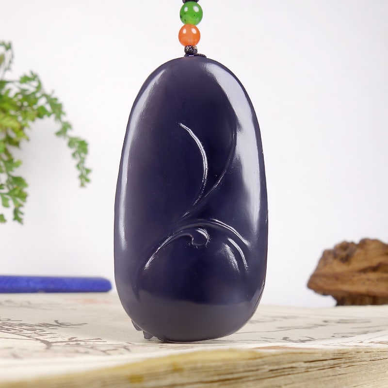 Hetian Jade Hand-Carved Magpie & Lotus Pendant with Certificate - 4