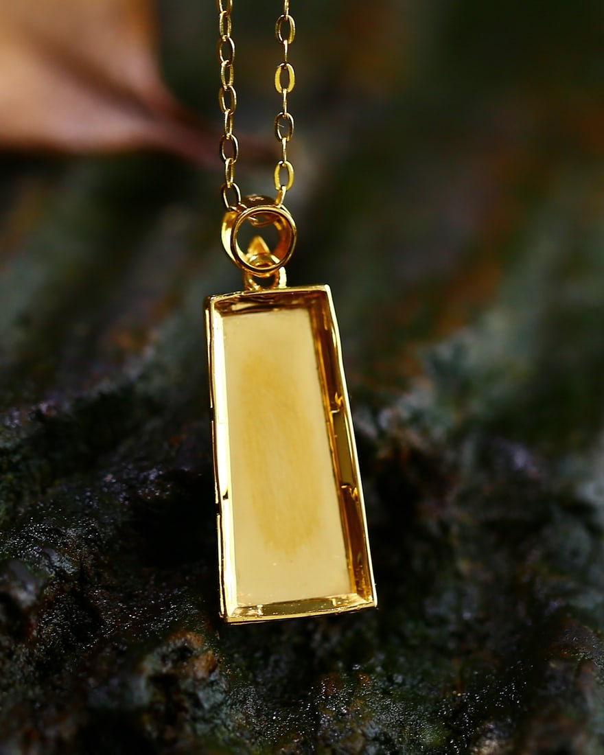 18K Gold Inlay Green Jadeite Lucky Pendant - 5