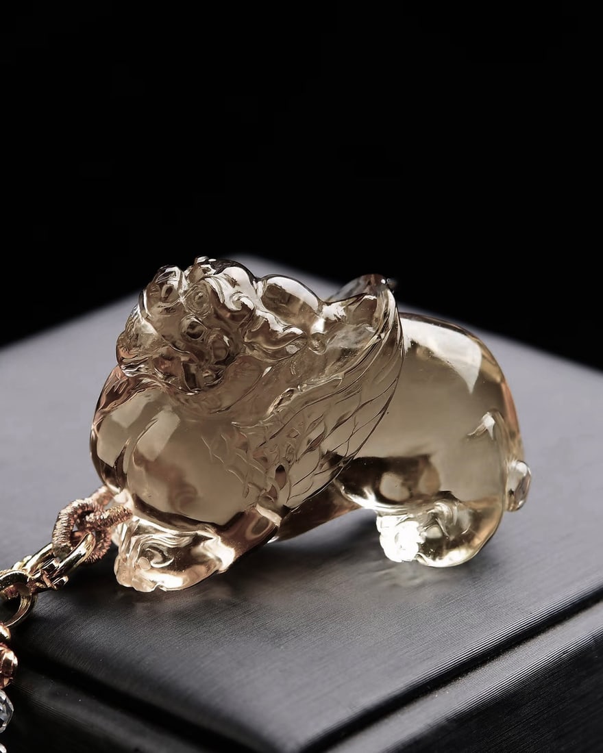 Citrine Hand-Carved Beast Pendant with Certificate - 2