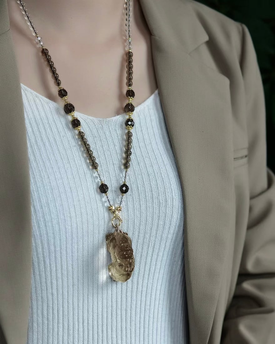 Citrine Hand-Carved Beast Pendant with Certificate - 6