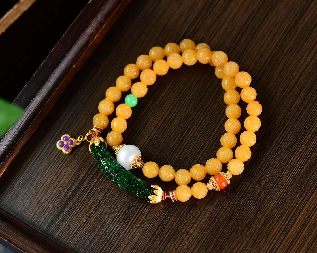 Natural Yellow Jadeite,Green Jadeite,Pearl Bracelet Bangle - 4