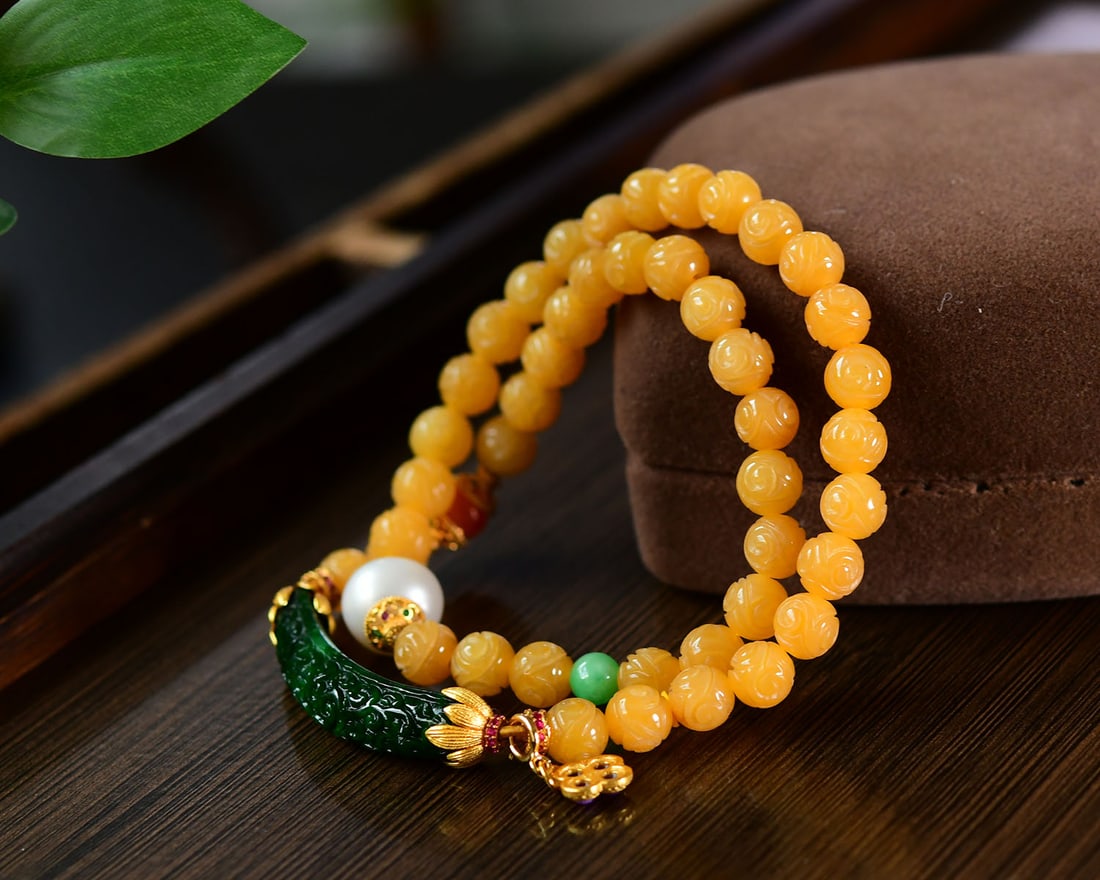 Natural Yellow Jadeite,Green Jadeite,Pearl Bracelet Bangle - 5