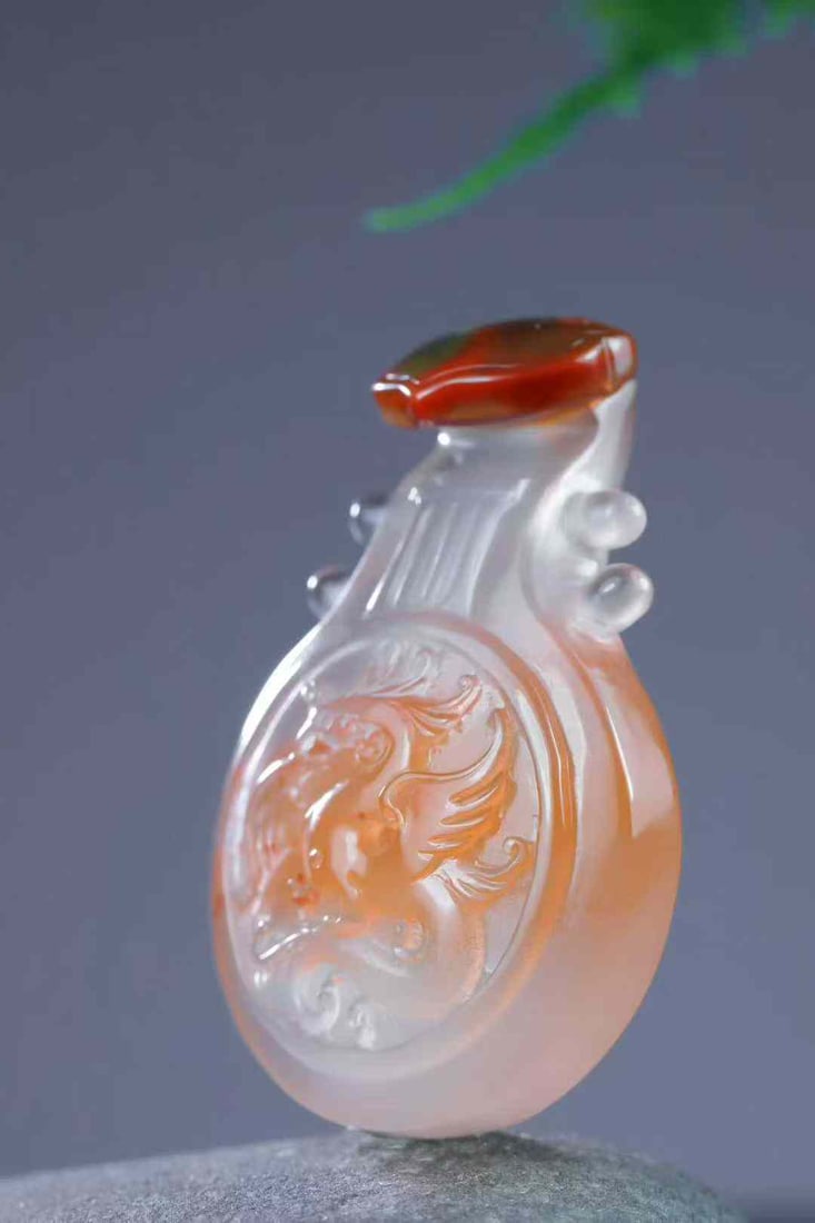 Nanhong Agate Pipa Pendant - Phoenix - 2