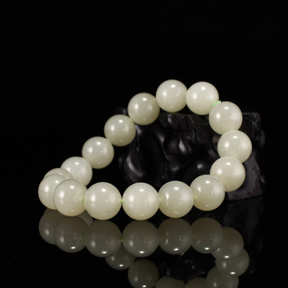 12mm Hetian Jade Beads Bracelet Bangle - 2