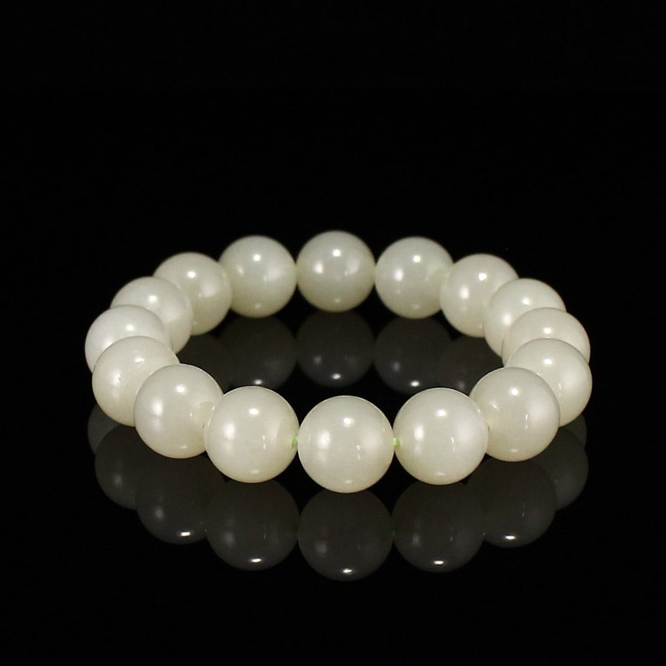 12mm Hetian Jade Beads Bracelet Bangle - 3