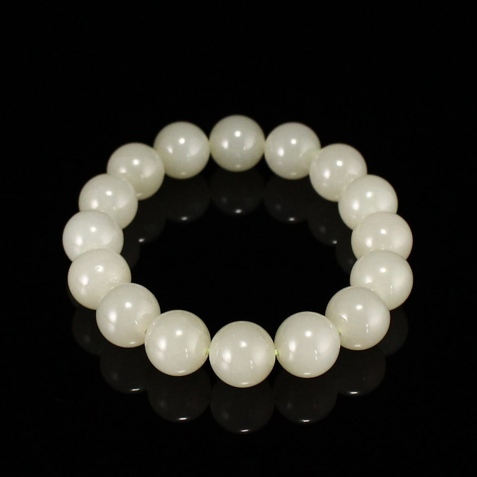 12mm Hetian Jade Beads Bracelet Bangle - 4