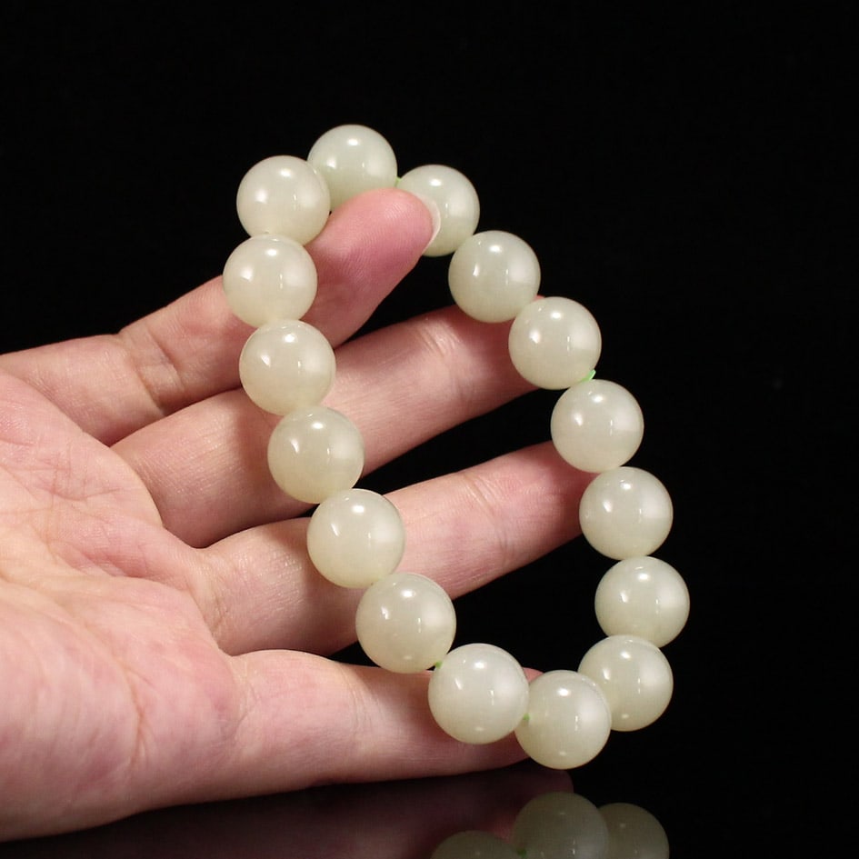 12mm Hetian Jade Beads Bracelet Bangle - 5