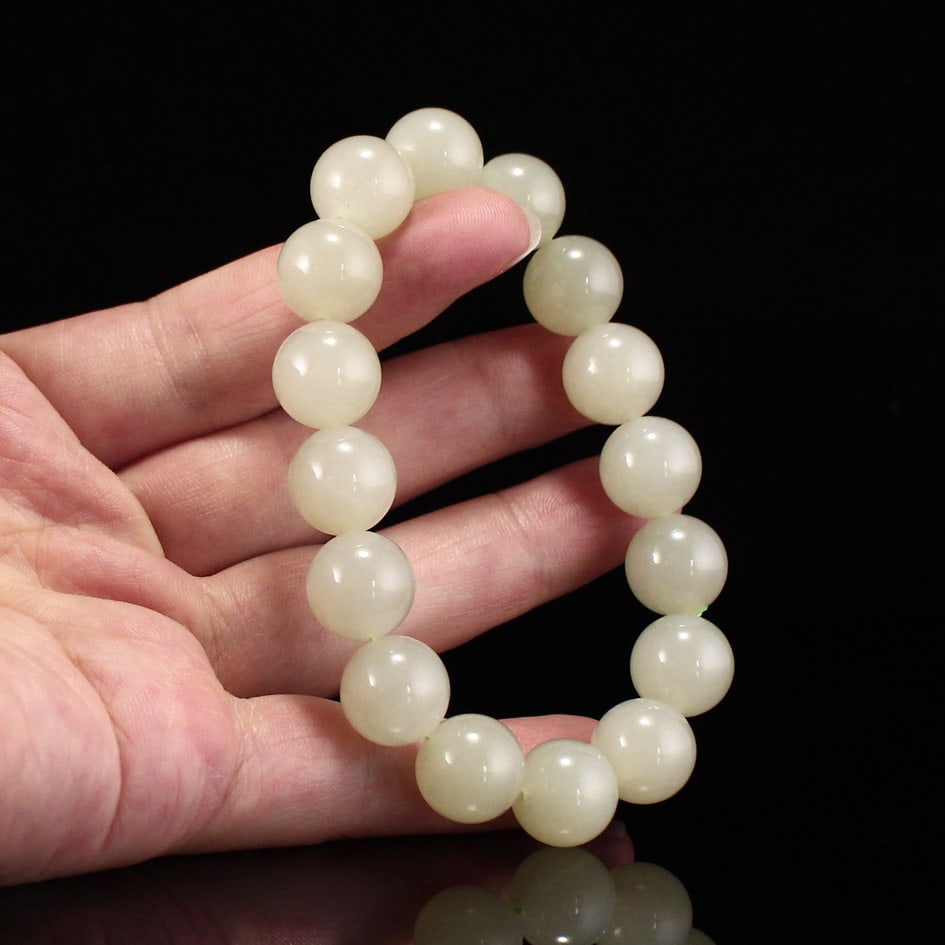 12mm Hetian Jade Beads Bracelet Bangle - 6