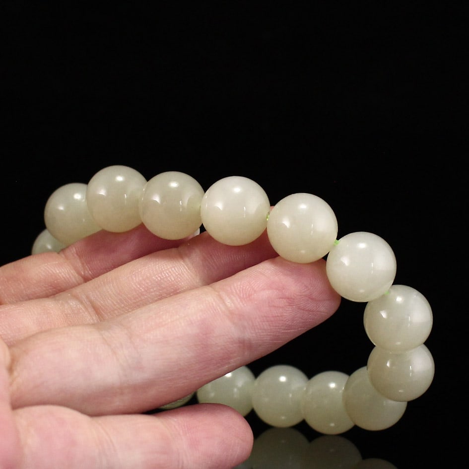 12mm Hetian Jade Beads Bracelet Bangle - 7