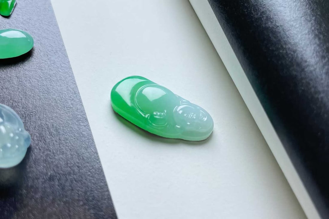 Natural Green Jadeite Pendant - Laughing Buddha - 4