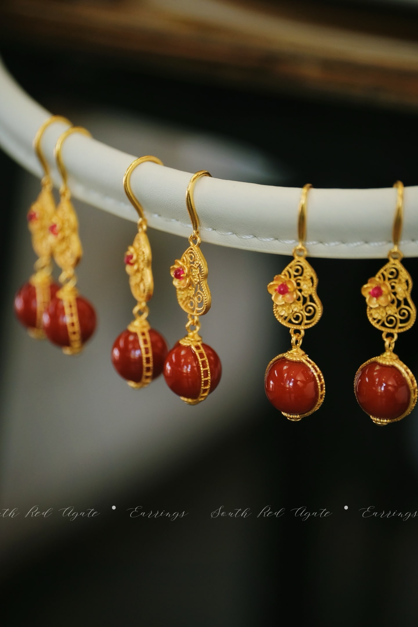 Silver Inlay Nanhong Agate Earrings - 2