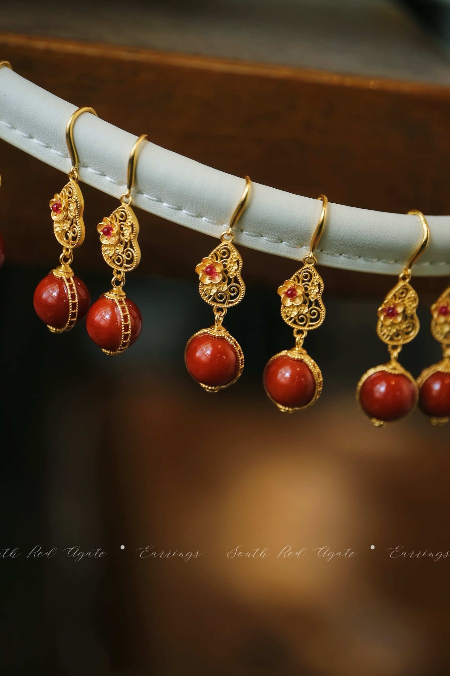 Silver Inlay Nanhong Agate Earrings - 3