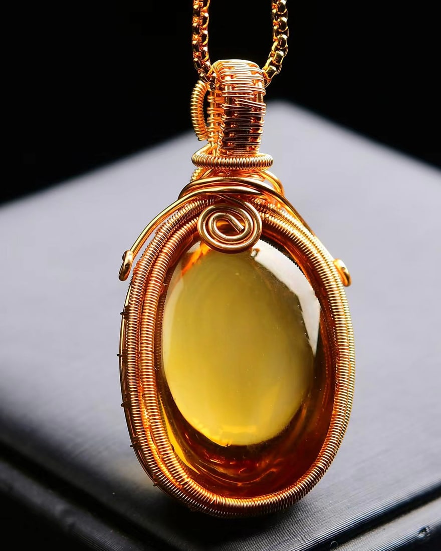 Silver Inlay Yellow Citrine Pendant - 2