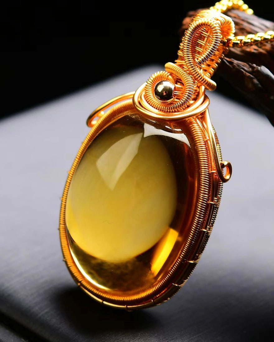 Silver Inlay Yellow Citrine Pendant - 4