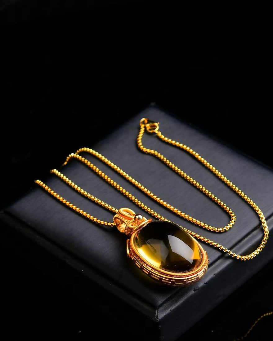 Silver Inlay Yellow Citrine Pendant - 5