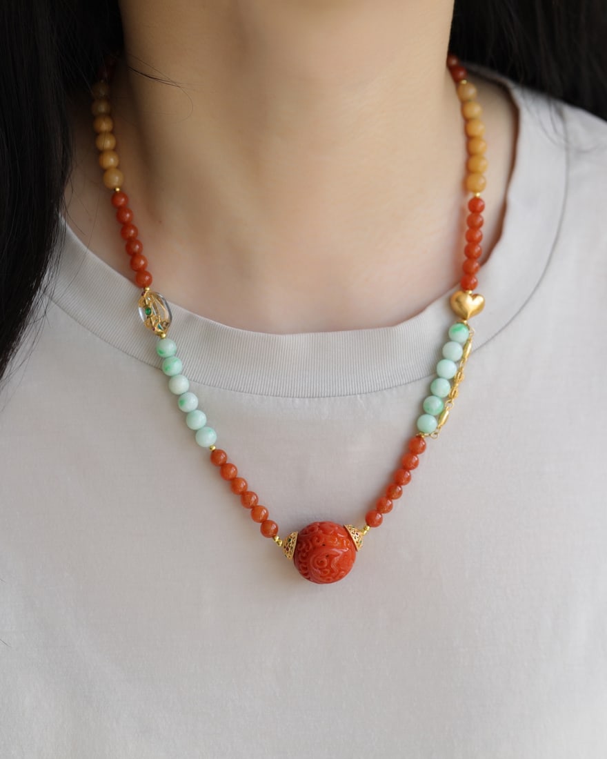 Natural Red,Green,Yellow Jadeite Necklace: Title: Natural Red,Green,Yellow Jadeite Necklace Origin: Chinese Date/Period: After2025 Materials: Jadeite Dimensions: 21(mm) 0.83(inches) Reserve: $268.00 Shipping: Domestic: Shipping rates are