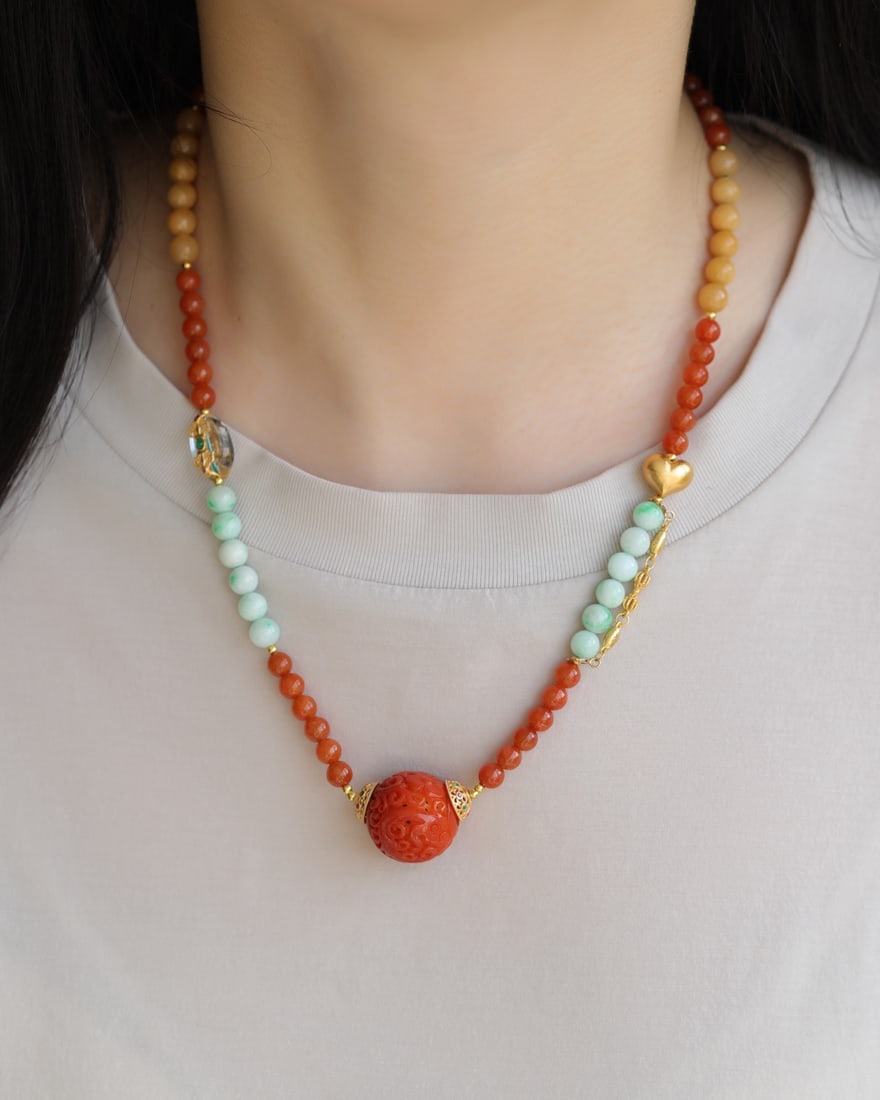 Natural Red,Green,Yellow Jadeite Necklace - 3