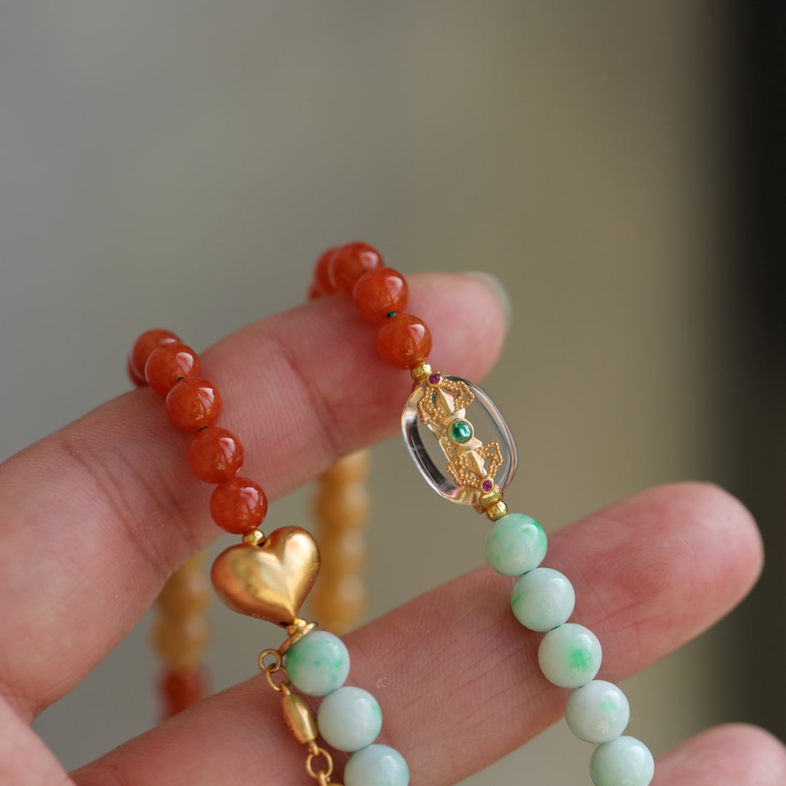 Natural Red,Green,Yellow Jadeite Necklace - 5