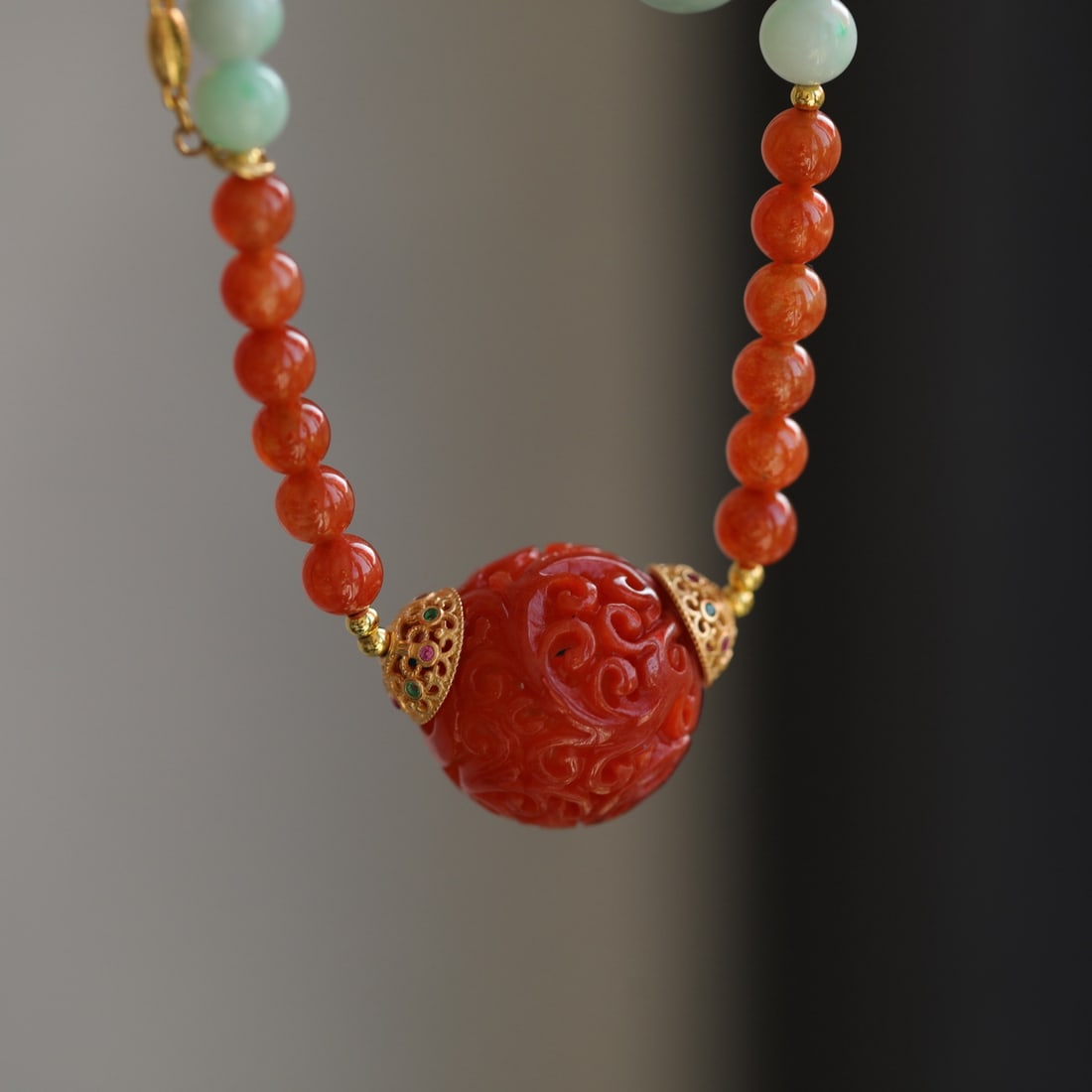 Natural Red,Green,Yellow Jadeite Necklace - 6