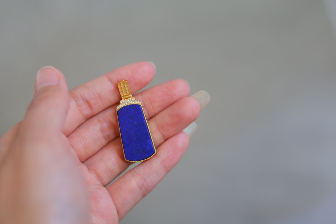 Silver Inlay Lapis Lazuli Pendant - 2