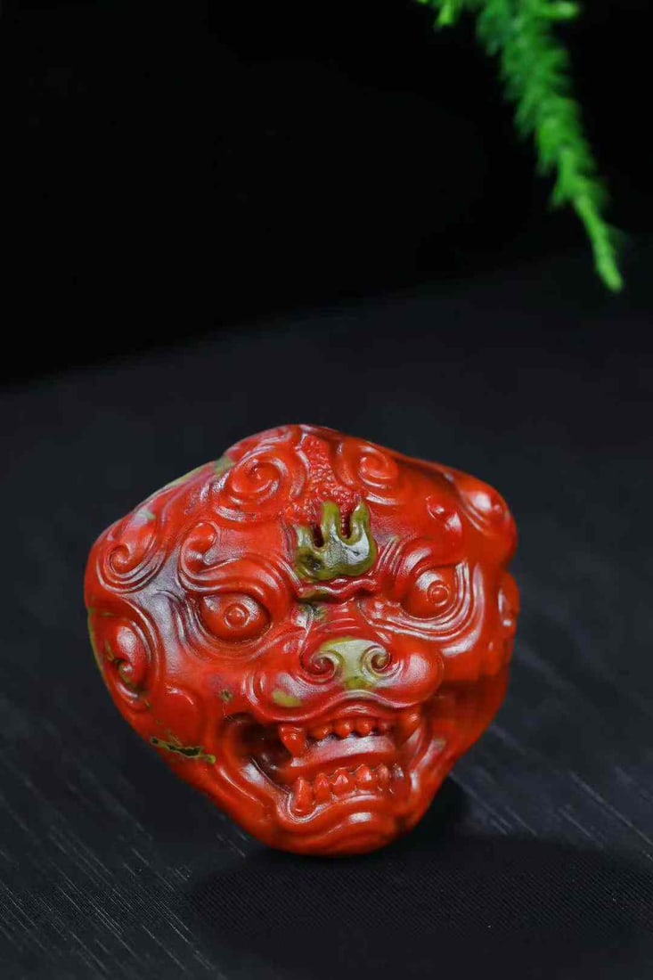 Nanhong Agate Hand-Carved Beast Head Pendant with Certificate - 3