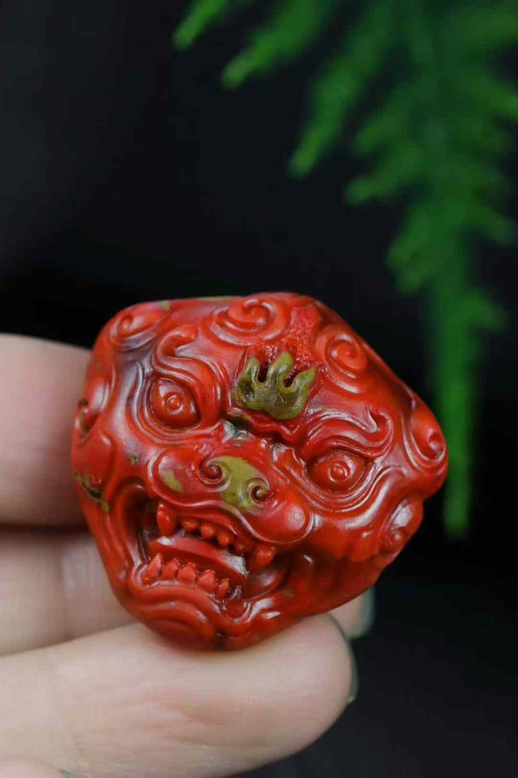 Nanhong Agate Hand-Carved Beast Head Pendant with Certificate - 7