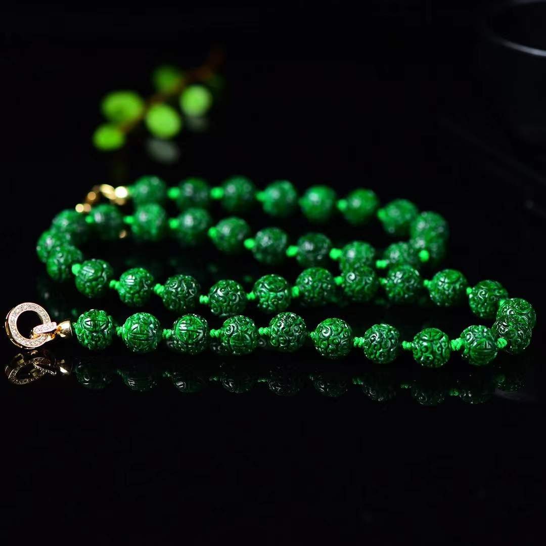 10mm Green Jadeite Beads Necklace with Certificate - 2