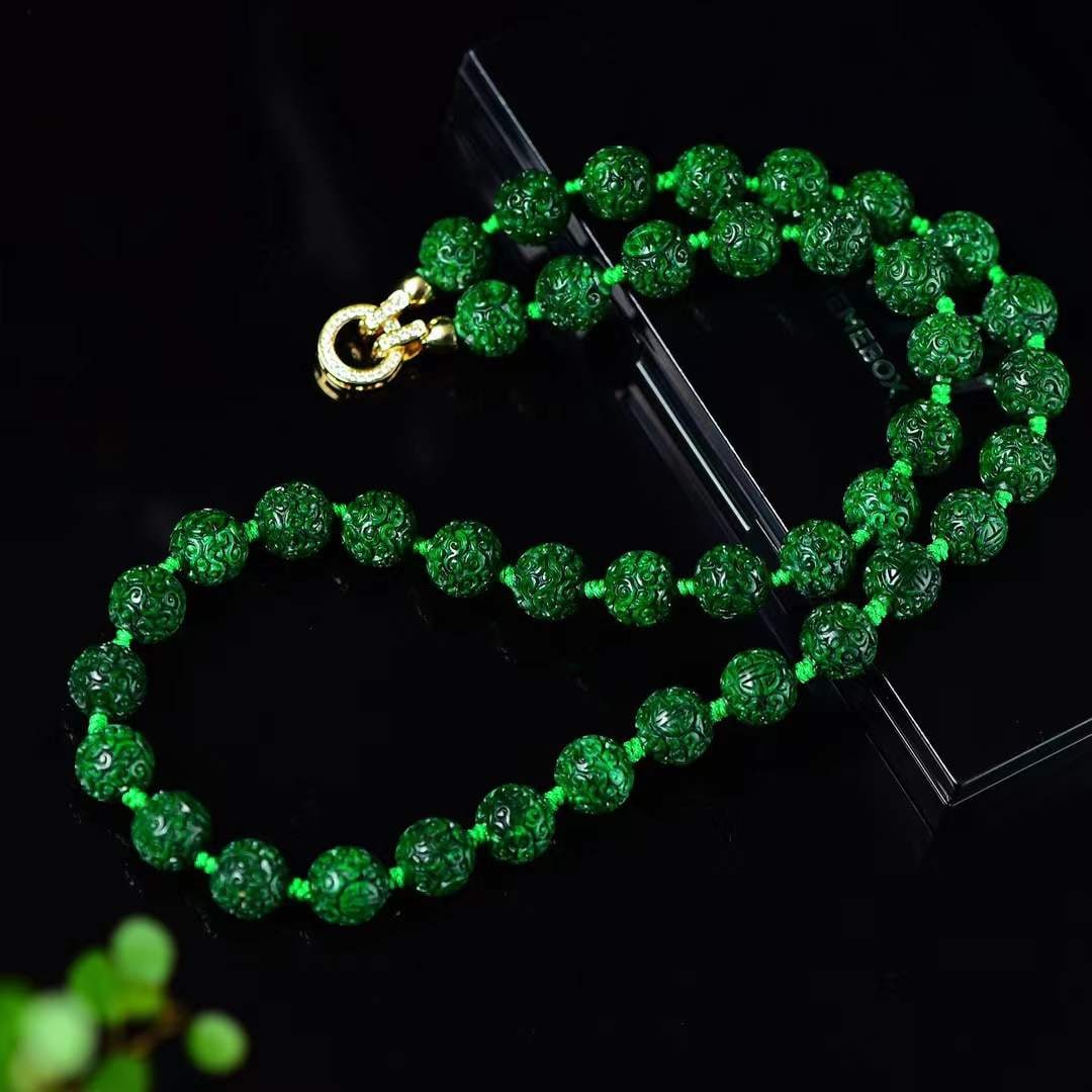 10mm Green Jadeite Beads Necklace with Certificate - 3