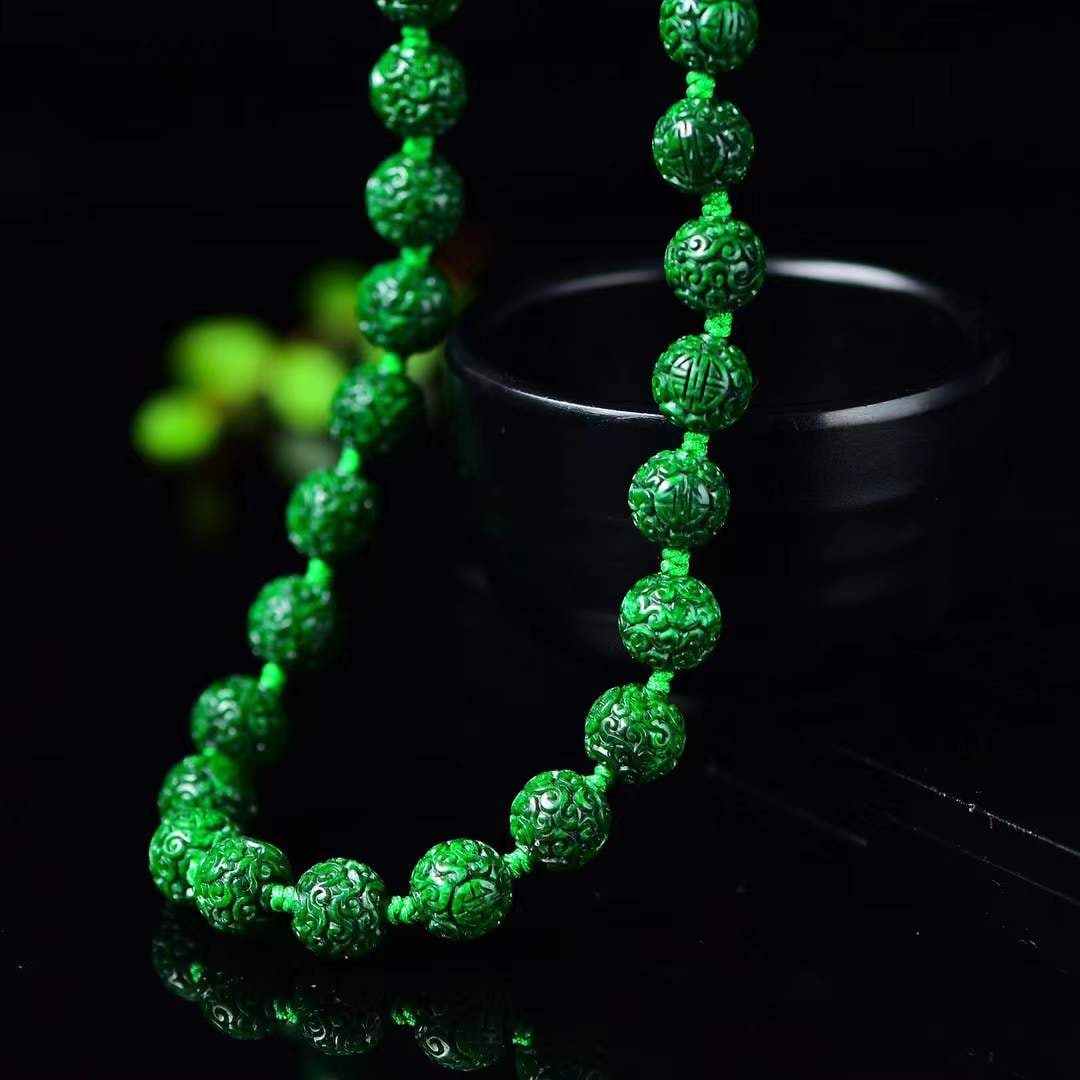 10mm Green Jadeite Beads Necklace with Certificate - 4
