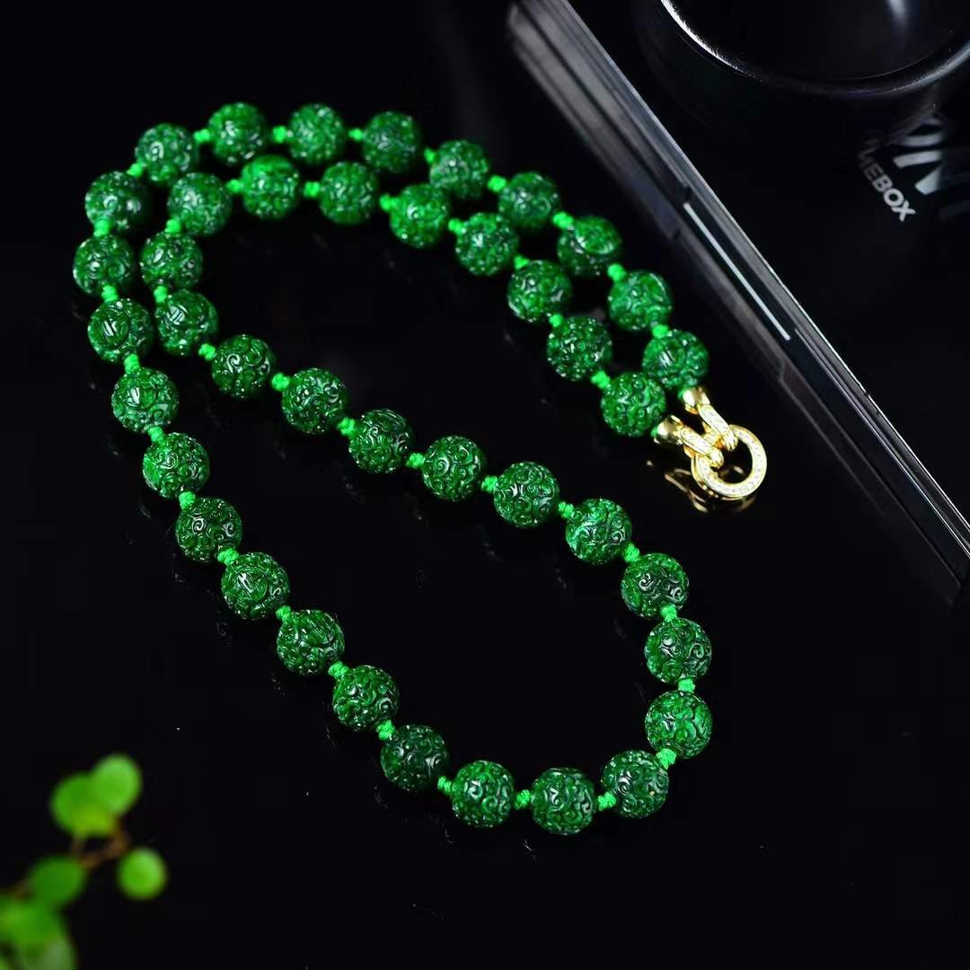 10mm Green Jadeite Beads Necklace with Certificate - 5