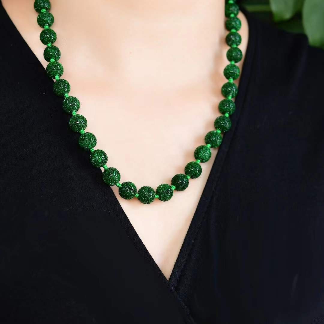 10mm Green Jadeite Beads Necklace with Certificate - 6