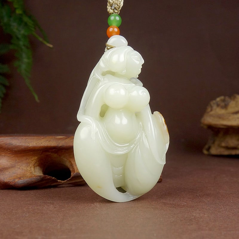 Hetian Jade Hand-Carved Naked Woman Pendant with Certificate - 2