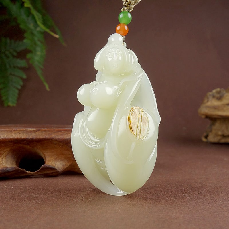 Hetian Jade Hand-Carved Naked Woman Pendant with Certificate - 3