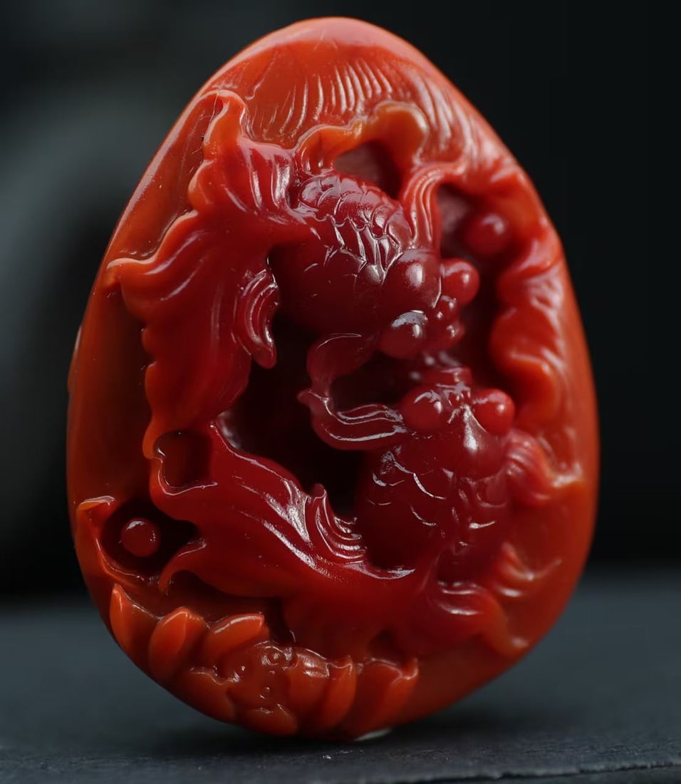 Natural Nanhong Agate Hand-Carved Goldfish Pendant with Certificate - 4
