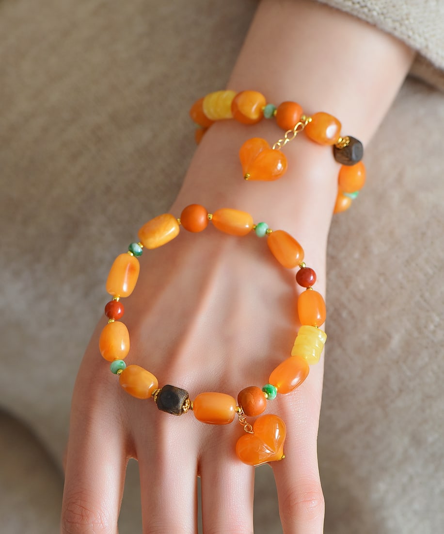 Hand knitting Yellow Beeswax,Chenxiang Wood,Agate,Jadeite Bracelet Bangle - 2