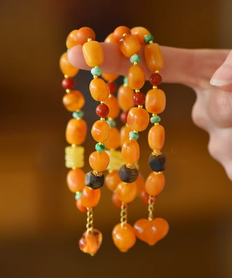 Hand knitting Yellow Beeswax,Chenxiang Wood,Agate,Jadeite Bracelet Bangle - 3