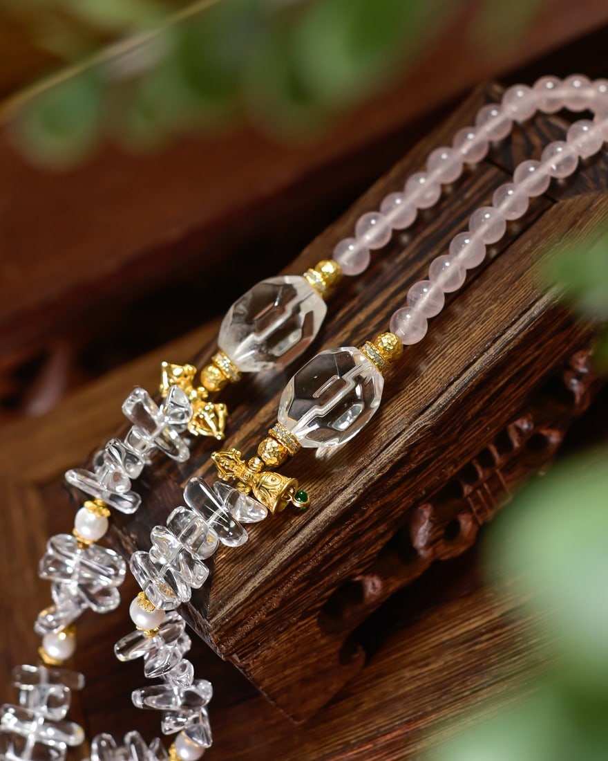 Natural White Crystal & Pink Crystal Necklace - 4