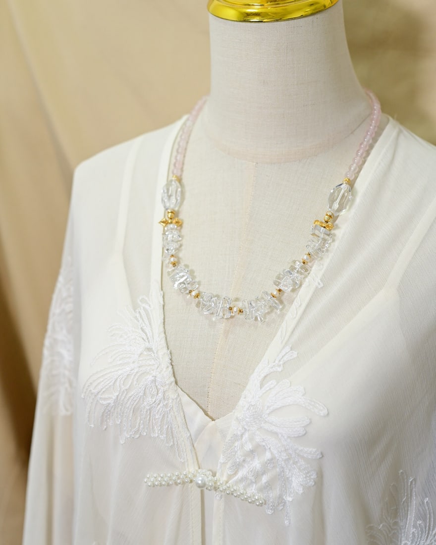 Natural White Crystal & Pink Crystal Necklace - 6