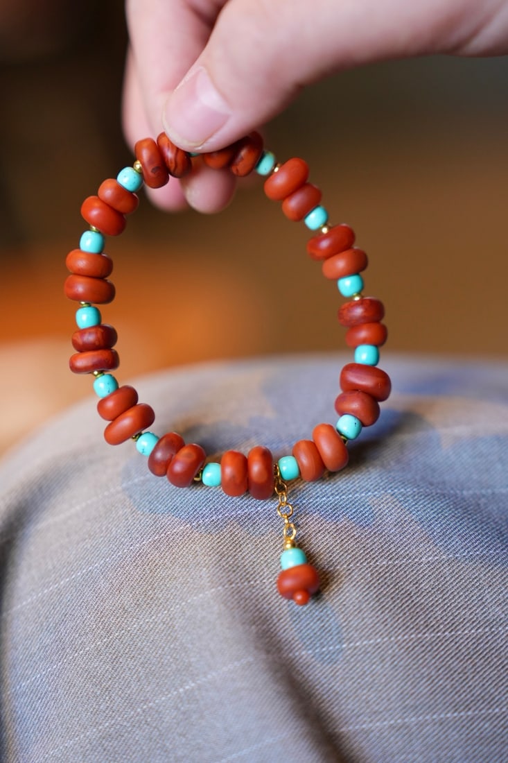 18K Gold,Nanhong Agate,Turquoise Bracelet Bangle - 3