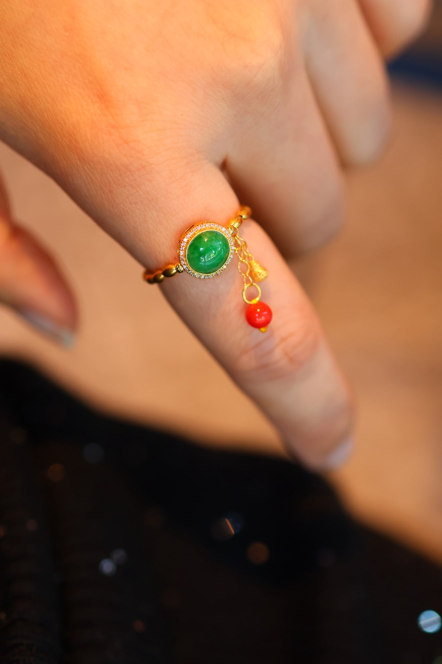 18K Gold Inlay Jadeite Ring - 9