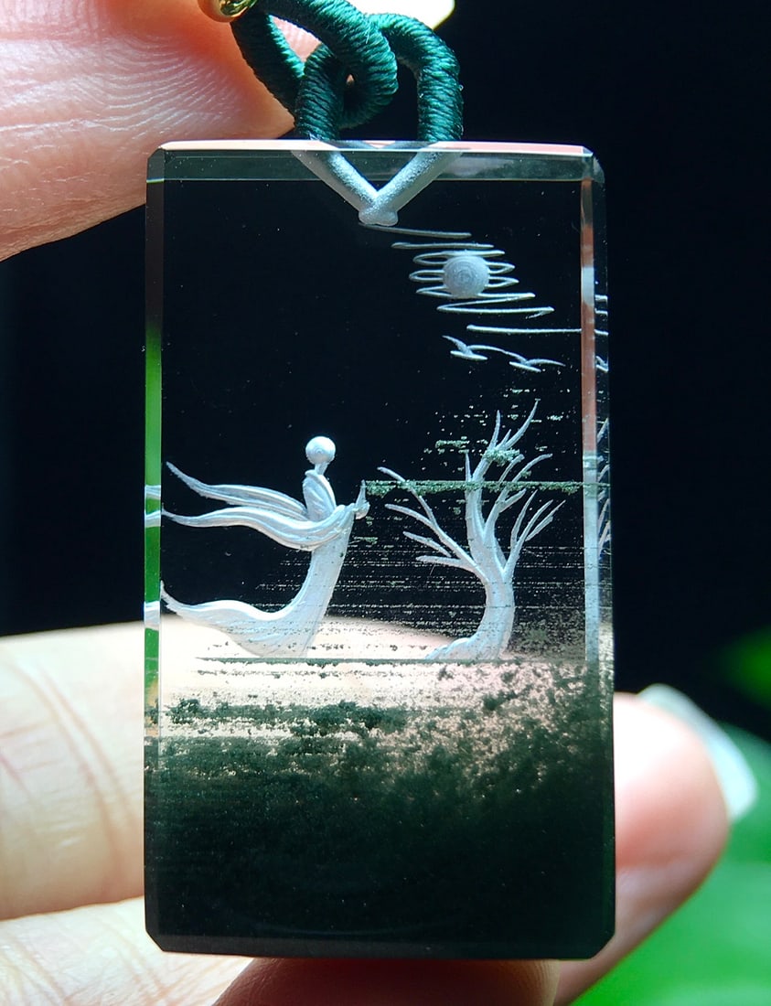 Natural Green Crystal Pendant - Buddha - 2