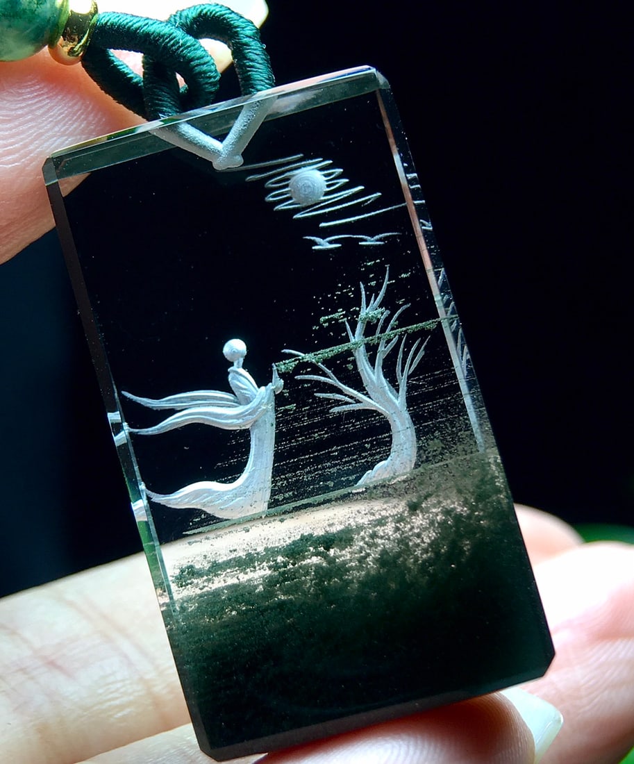 Natural Green Crystal Pendant - Buddha - 3