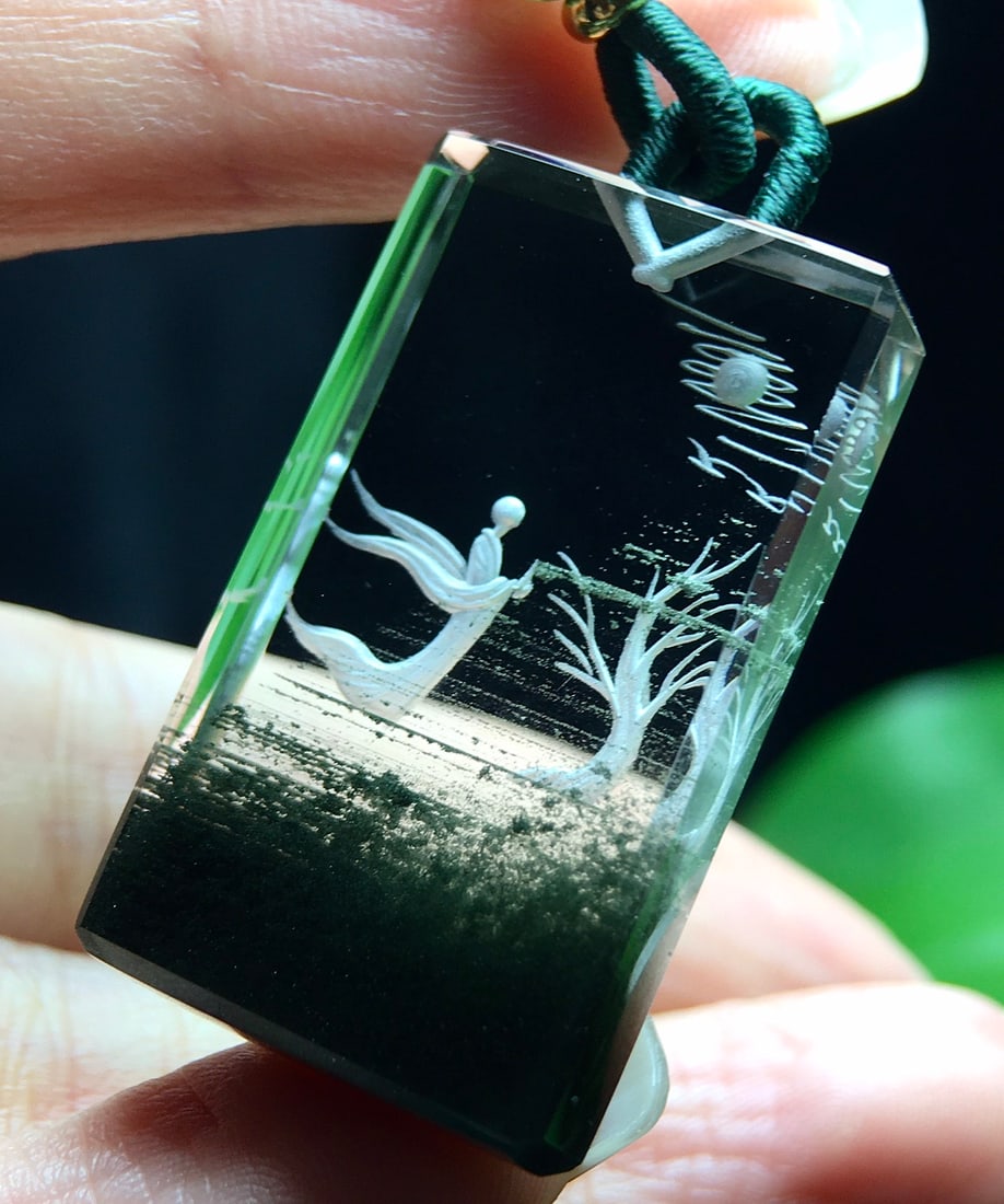 Natural Green Crystal Pendant - Buddha - 6