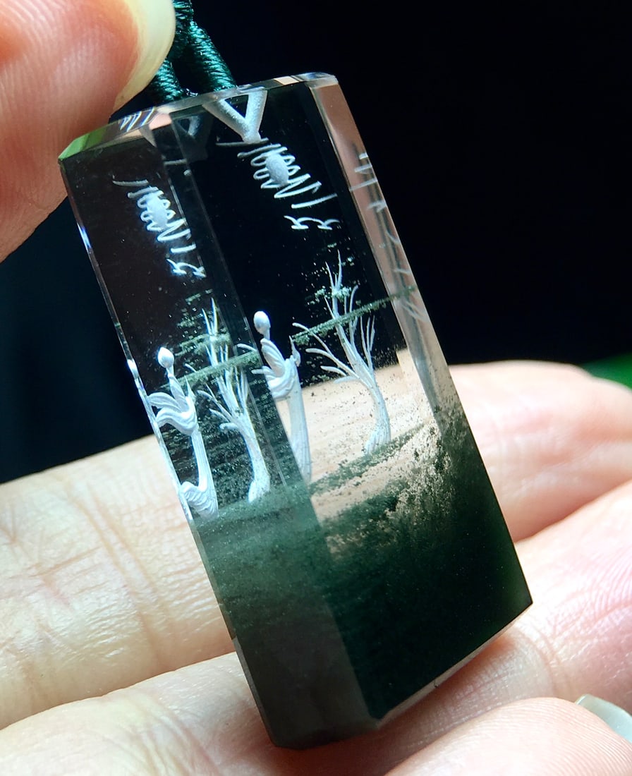 Natural Green Crystal Pendant - Buddha - 7