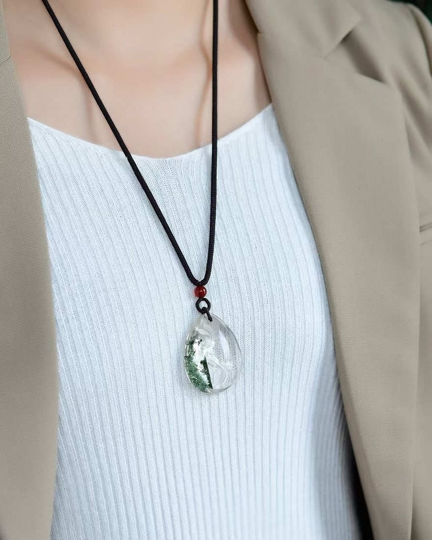 Crystal Hand-Carved Goldfish Pendant - 6