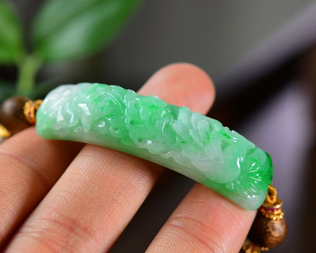 Chenxiang Wood & Green Jadeite Phoenix Bracelet Bangle - 4