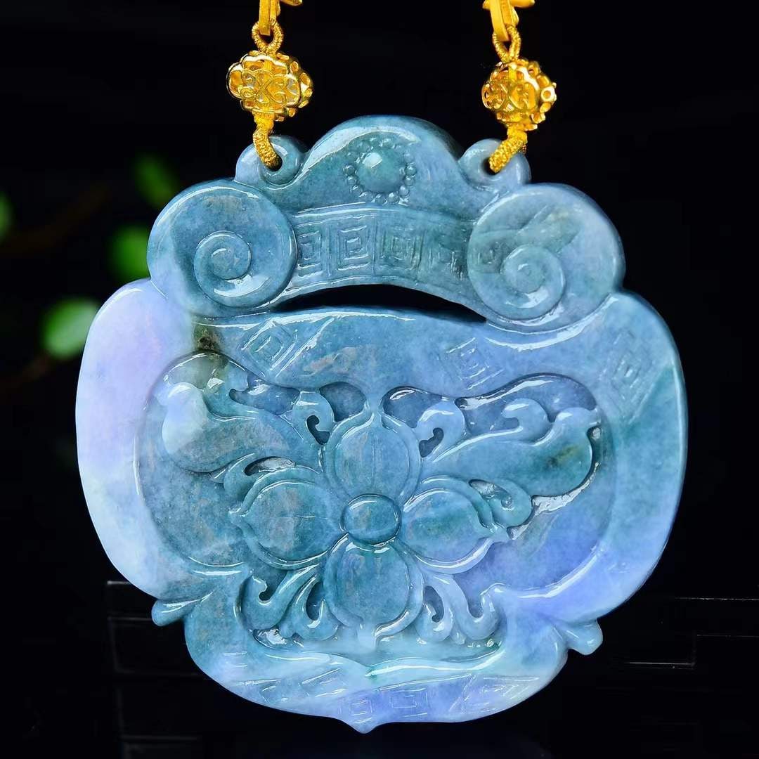 Jadeite Hand-Carved Phoenix Peony Pendant with Certificate - 7