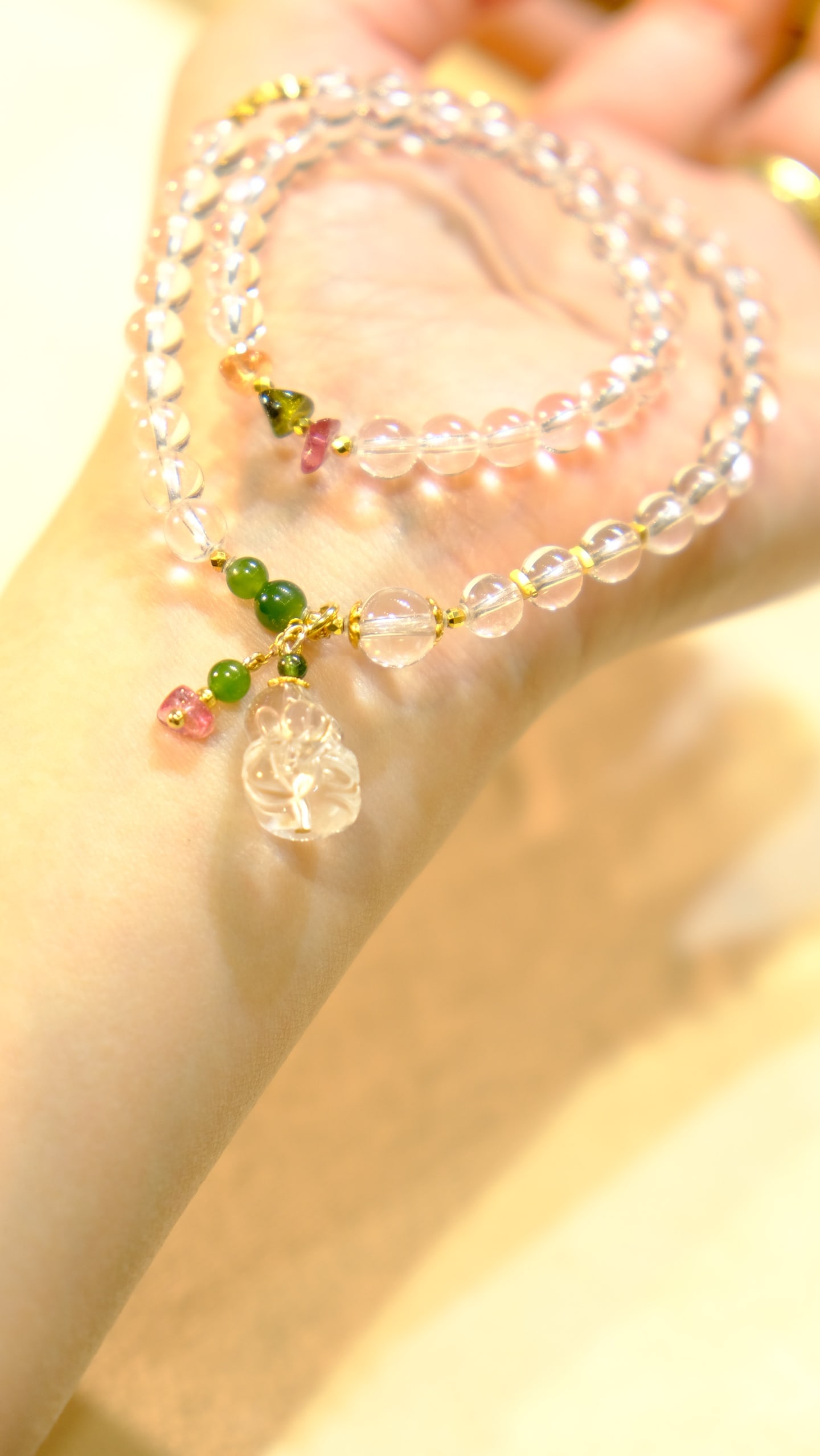 White Crystal & Tourmaline Hand Chain - 3